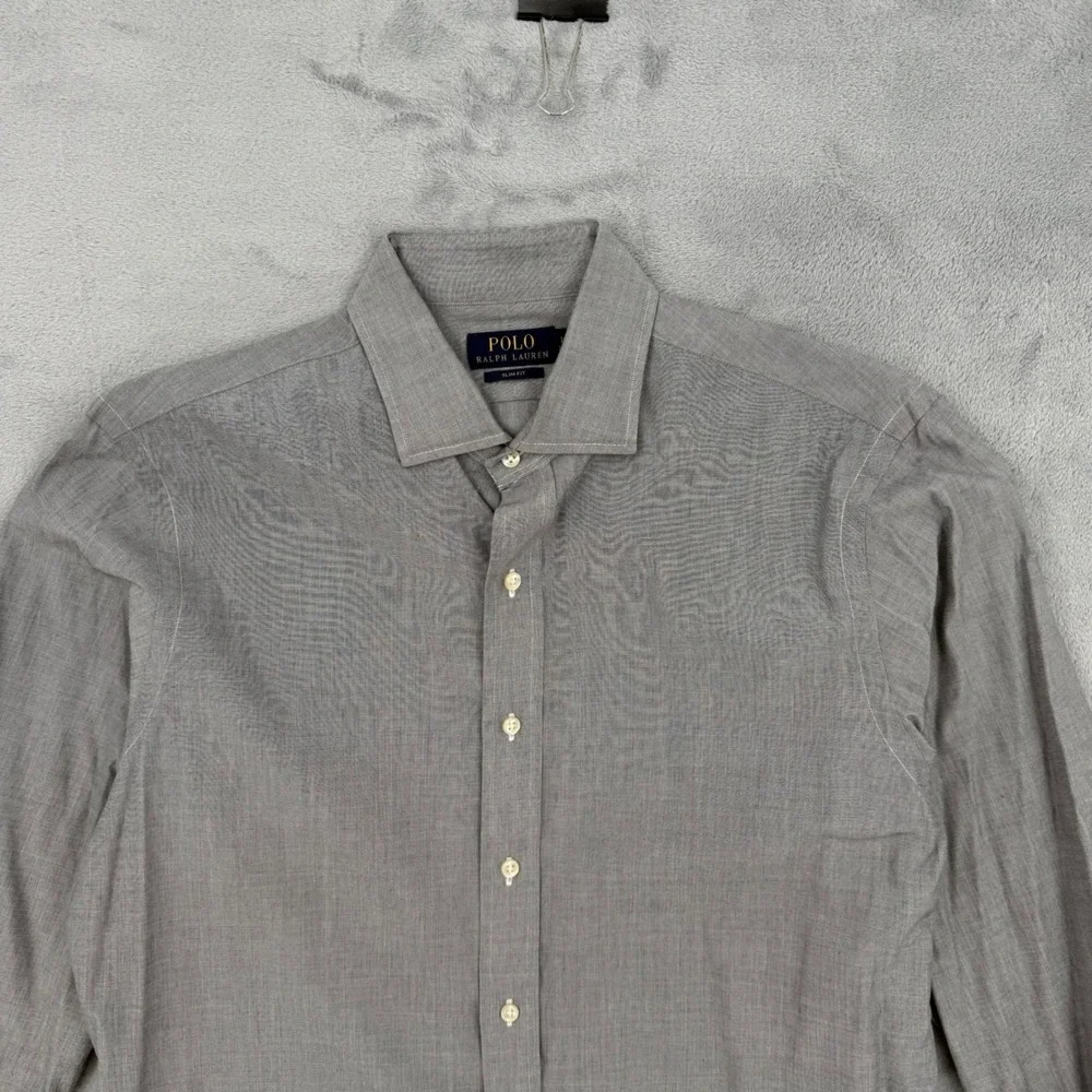 Polo Ralph Lauren Mens Large Slim Fit Gray Striped Dress Shirt Size 16 32/33